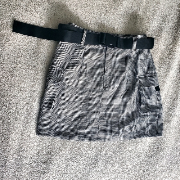 Forever 21 Dresses & Skirts - Plaid Skirt School Girl Mini Skirt Black/White Preppy Cargo Emily in Paris